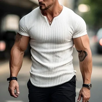 Men's T shirt Tee Tee Top Plain Pit Strip V Neck Street Vacation Short Sleeves Clothing Apparel Fashion Designer Basic