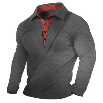 Men's Henley Shirt Tee Top Color Block Lapel Street Vacation Long Sleeve Patchwork Clothing Apparel Fashion Designer Basic