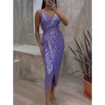 Women's Black Sequin Dress Prom Dress Party Dress Sparkly Dress Long Dress Maxi Dress Black Purple Sleeveless Sparkly Glitter Summer Spring Fall Spaghetti Strap Fashion Winter Dress Wedding