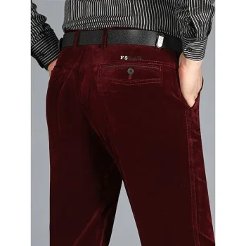 Men's Dress Pants Corduroy Pants Winter Pants Trousers Suit Pants Pocket Plain Comfort Breathable Outdoor Daily Going out Fashion Casual Black Wine