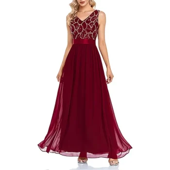 Women's Sequin Dress Prom Dress Party Dress Sparkly Dress Long Dress Maxi Dress Wine Sleeveless Geometric Sparkly Glitter Fall Winter V Neck Fashion Evening 202