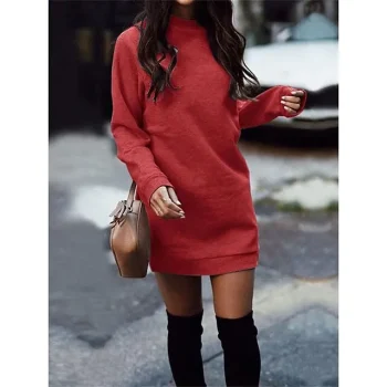 Women's Sweater Dress Jumper Dress Casual Dress Mini Dress Knitwear Daily Casual Pure Color Outdoor Daily Holiday Vacation Crew Neck Long Sleeve Loose Fit Black Red Green S M L XL