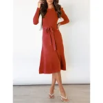 Women's Black Dress Sweater Dress Jumper Dress Midi Dress Knitwear Fashion Streetwear Outdoor Street Daily Going out Crew Neck Long Sleeve Tie Front Bow Regular Fit Black Red Green S M L XL XXL