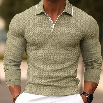 Men's Polo Shirt Golf Shirt Casual Sports Lapel Long Sleeve Fashion Basic Plain Button Spring & Fall Regular Fit Light Blue Pink Dark Blue Light Green Polo Shirt