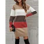 Women's Sweater Dress Jumper Dress Winter Dress Mini Dress Knitwear Fashion Streetwear Color Block Stripe Daily Date Going out Weekend Crew Neck Long Sleeve Drop Shoulder Patchwork Ribbed Loose