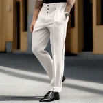 Men's Dress Pants Trousers Pocket Plain Comfort Breathable Outdoor Daily Going out Fashion Casual Black White