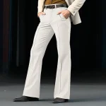 Men's Dress Pants Flared Pants Trousers Pocket Plain Comfort Breathable Outdoor Daily Going out Fashion Casual White Khaki