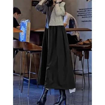 Women's Sweater Dress Jumper Dress Casual Dress Midi Dress Knitwear Fashion Basic Daily Date Going out Weekend V Neck Long Sleeve Patchwork Button Fake two piece Loose Fit Khaki Gray S M L XL XXL
