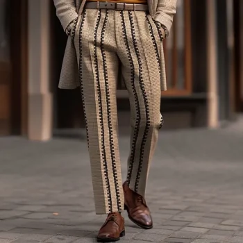 Men's Dress Pants Trousers Casual Pants Tweed Pants Front Pocket Straight Leg Stripe Comfort Business Daily Holiday Fashion Chic & Modern Black Brown