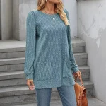 Shirt Blouse Women's Black Wine Blue Solid / Plain Color Pocket Daily Fashion Round Neck Regular Fit S