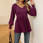 Shirt Blouse Women's Black White Wine Solid / Plain Color Flowing tunic Daily Fashion V Neck Regular Fit S
