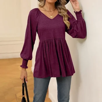 Shirt Blouse Women's Black White Wine Solid / Plain Color Flowing tunic Daily Fashion V Neck Regular Fit S