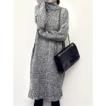 Women's Sweater Dress Jumper Dress Winter Dress Midi Dress Knitwear Warm Fashion Pure Color Outdoor Holiday Vacation Going out Turtleneck Long Sleeve Loose Fit Gray One Size