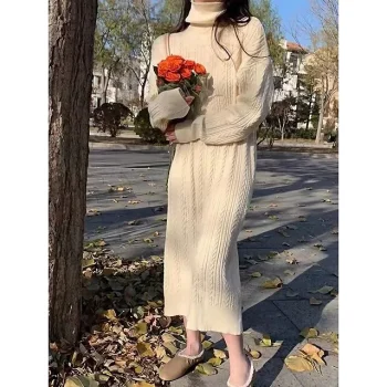 Women's Sweater Dress Jumper Dress Winter Dress Midi Dress Knitwear Fashion Daily Pure Color Outdoor Casual Daily Holiday Turtleneck Long Sleeve Patchwork Loose Fit Black Brown Beige One Size