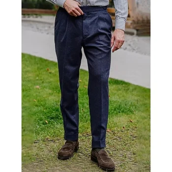 Men's Dress Pants Winter Pants Trousers Suit Pants Tweed Pants Pocket Plain Comfort Breathable Outdoor Daily Going out Fashion Casual Dark Blue