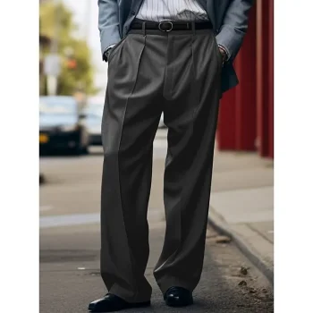 Men's Dress Pants Trousers Pleated Pants Suit Pants Pocket Plain Comfort Breathable Outdoor Daily Going out Fashion Casual Black White