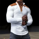 Men's T shirt Tee Waffle Shirt Tee Top Long Sleeve Shirt Color Block Standing Collar Street Vacation Long Sleeve Patchwork Quarter Zip Clothing Apparel Fashion Designer Basic