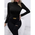 Shirt Blouse Women's Black Pink Red Solid / Plain Color Knitted Valentine's Day Daily Fashion High Neck Regular Fit S