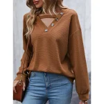 Shirt Blouse Women's Black White Wine Solid / Plain Color Button Daily Fashion V Neck Regular Fit S