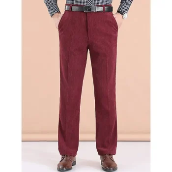Men's Dress Pants Corduroy Pants Trousers Suit Pants Pocket Straight Leg Plain Comfort Breathable Outdoor Daily Going out Fashion Casual Black Wine