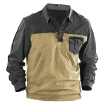 Men's Button Up Polos Polo Shirt Casual Sports Lapel Long Sleeve Fashion Basic Color Block Button Spring & Fall Regular Fit Black Army Green Navy Blue Khaki Button Up Polos