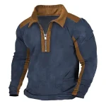 Men's Polo Shirt Quarter Zip Polo Work Daily Wear Lapel Long Sleeve Fashion Comfortable Color Block Pocket Zip Up Spring & Fall Regular Fit Black Brown Army Green Dark Blue Polo Shirt