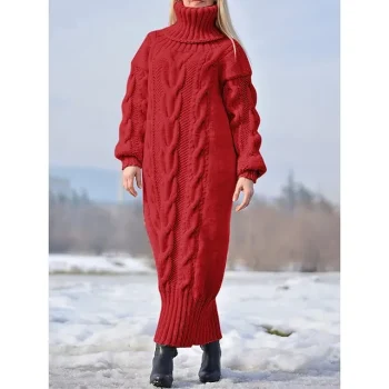 Women's Sweater Dress Jumper Dress Winter Dress Long Dress Maxi Dress Knitwear Warm Fashion Pure Color Outdoor Daily Vacation Going out Turtleneck Long Sleeve Loose Fit Red Blue S M L XL XXL 3XL