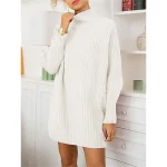 Women's Sweater Dress Jumper Dress Winter Dress Mini Dress Warm Fashion Casual Plain Outdoor Daily Vacation Going out Turtleneck Long Sleeve Loose Fit Black White Blue S M L XL