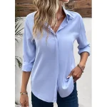 Women's Shirt Blouse Plain Casual Blue Button Long Sleeve Fashion Shirt Collar Regular Fit Spring & Fall